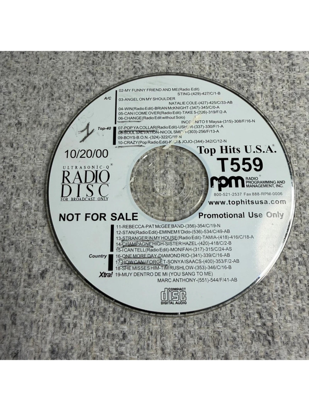 Y2K Rare 2000 Top Hits USA T559 Radio Promo CD Sting Eminem Usher Marc Anthony